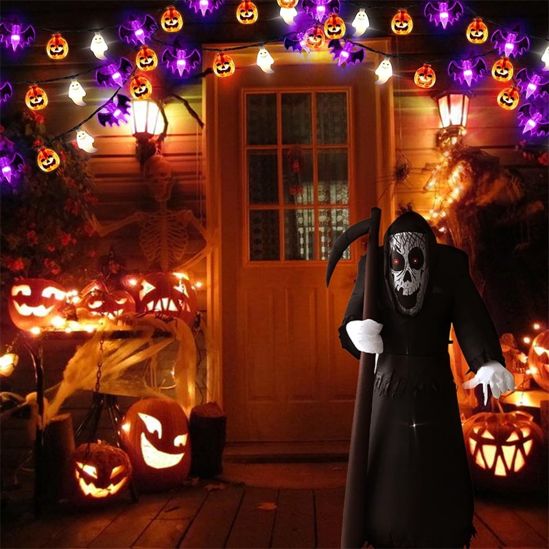 Guirlande LED d'Halloween à citrouilles, fantômes et chauves-souris
