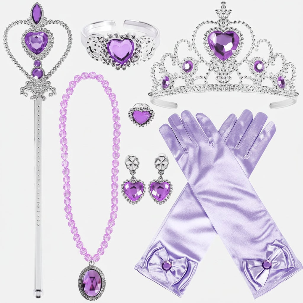 Accessoires de princesse avec diadème, baguette et gants
