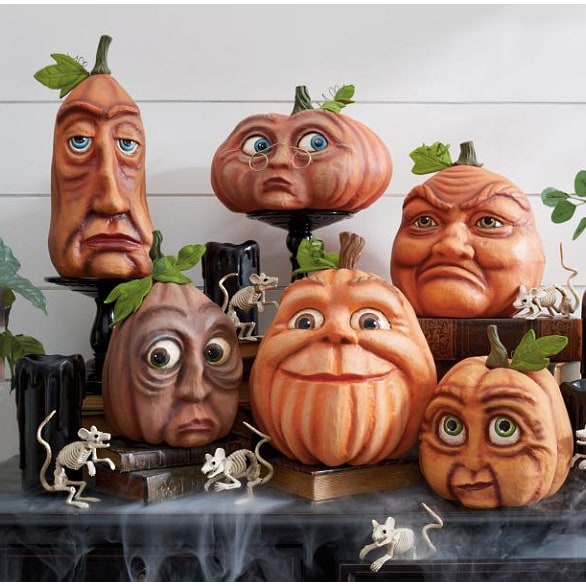Citrouille décorative en résine à visage expressif