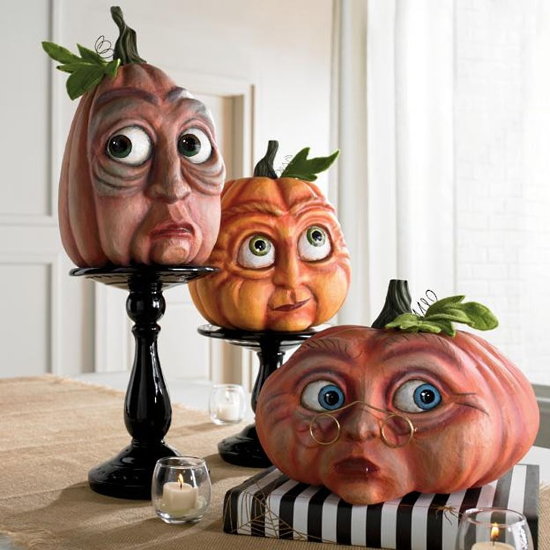 Figurines de citrouilles expressives en résine
