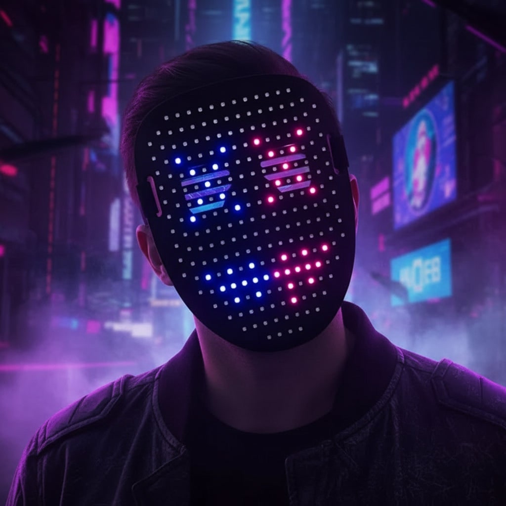 Masque LED intégral rechargeable USB-C à motifs animés