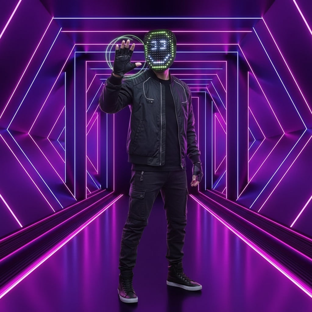 Masque LED intégral rechargeable USB-C à motifs animés