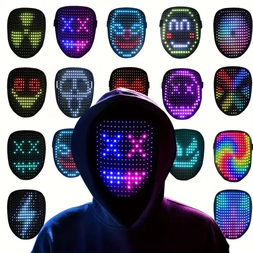 Masque LED intégral rechargeable USB-C à motifs animés