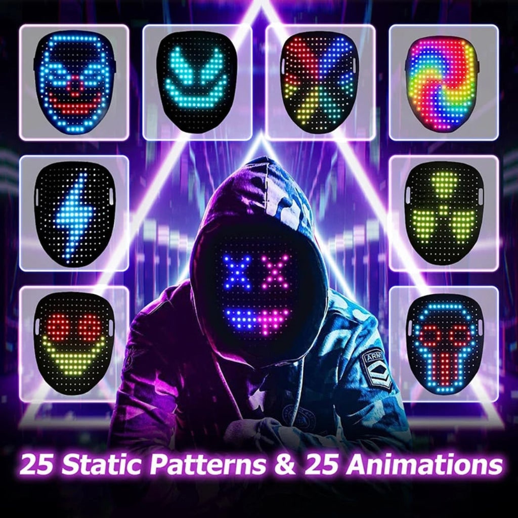 Masque LED intégral rechargeable USB-C à motifs animés