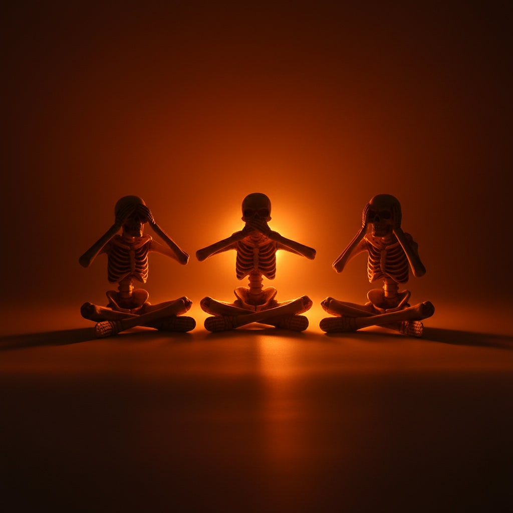 Lot de trois squelettes décoratifs assis à jambes pendantes
