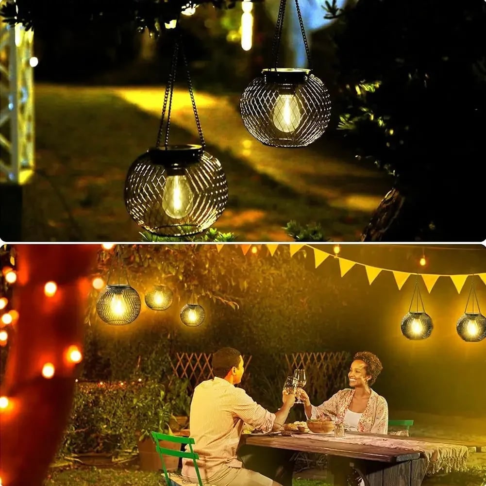 Lanterne solaire suspendue en métal ajouré à LED
