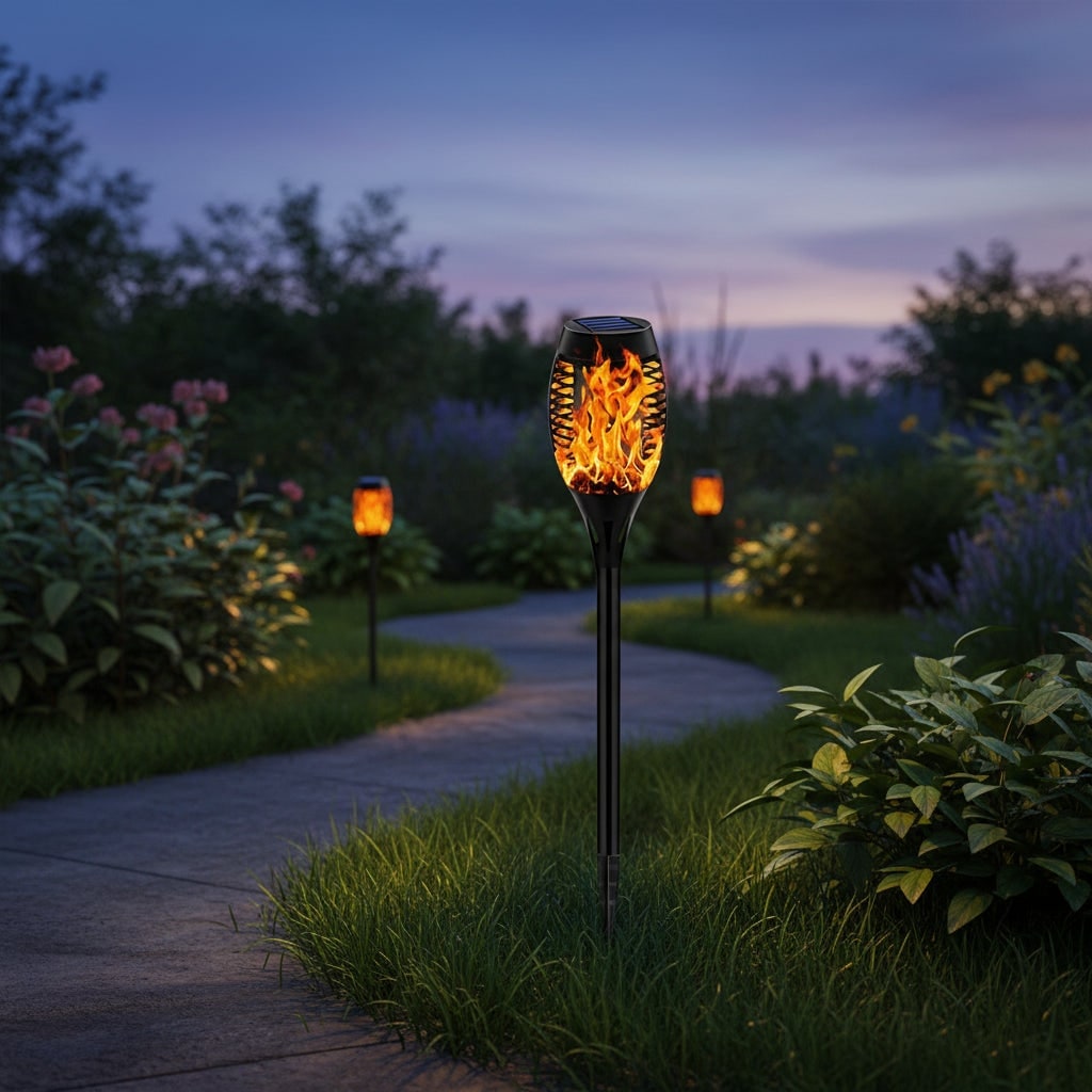 Torche solaire de jardin à LED effet flamme