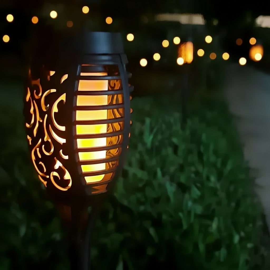 Torche solaire de jardin à LED effet flamme
