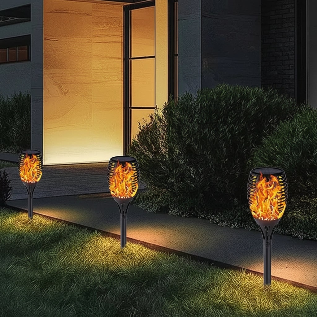 Torche solaire de jardin à LED effet flamme