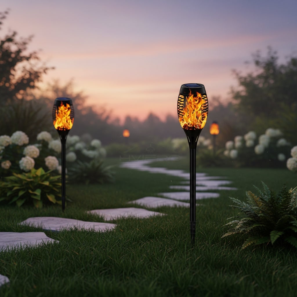 Torche solaire de jardin à LED effet flamme