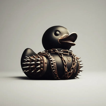 Canard décoratif noir à cornes et collier à pointes