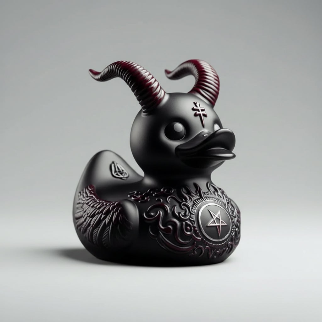 Canard décoratif noir à cornes et collier à pointes