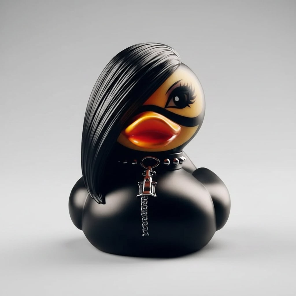 Canard décoratif noir à cornes et collier à pointes