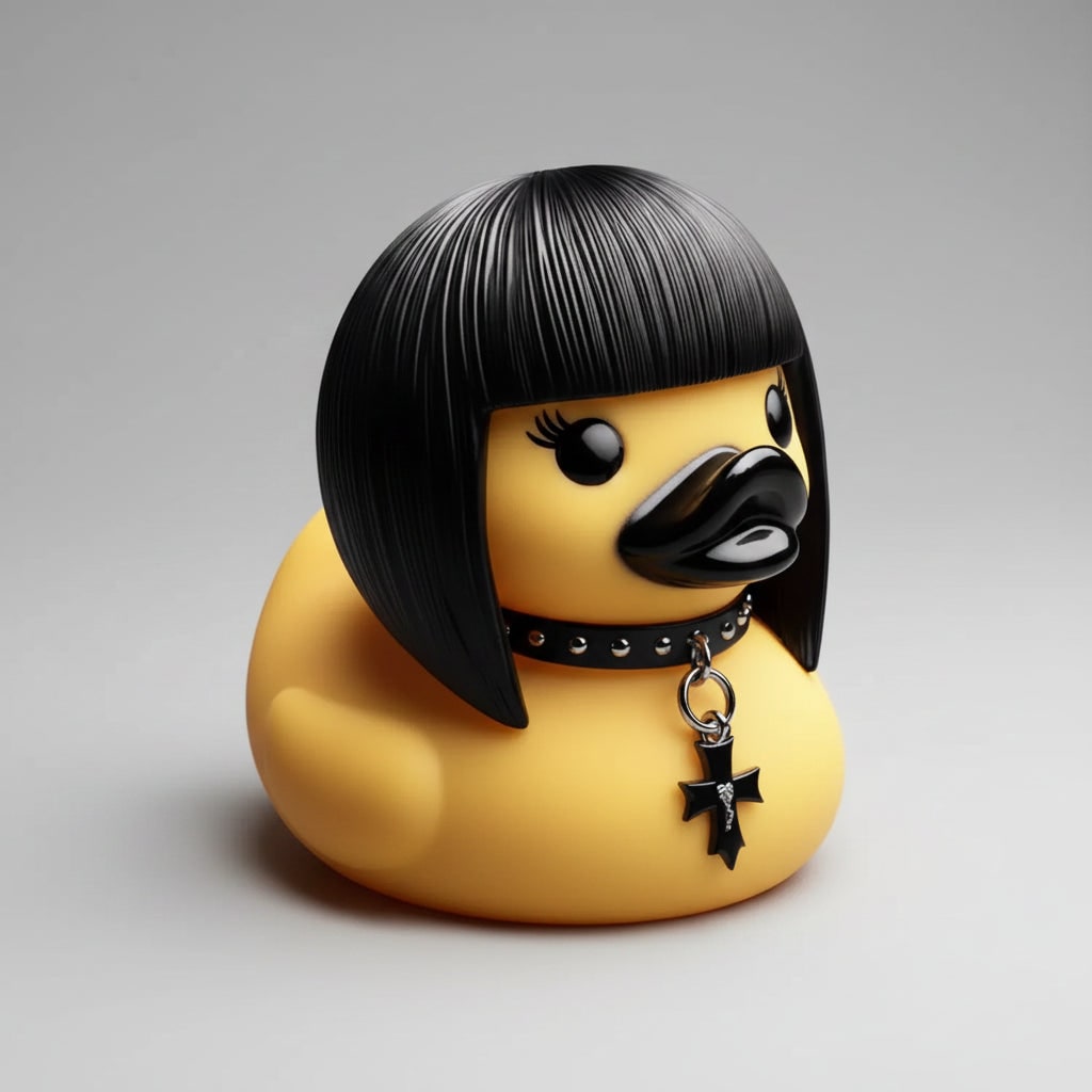 Canard décoratif noir à cornes et collier à pointes