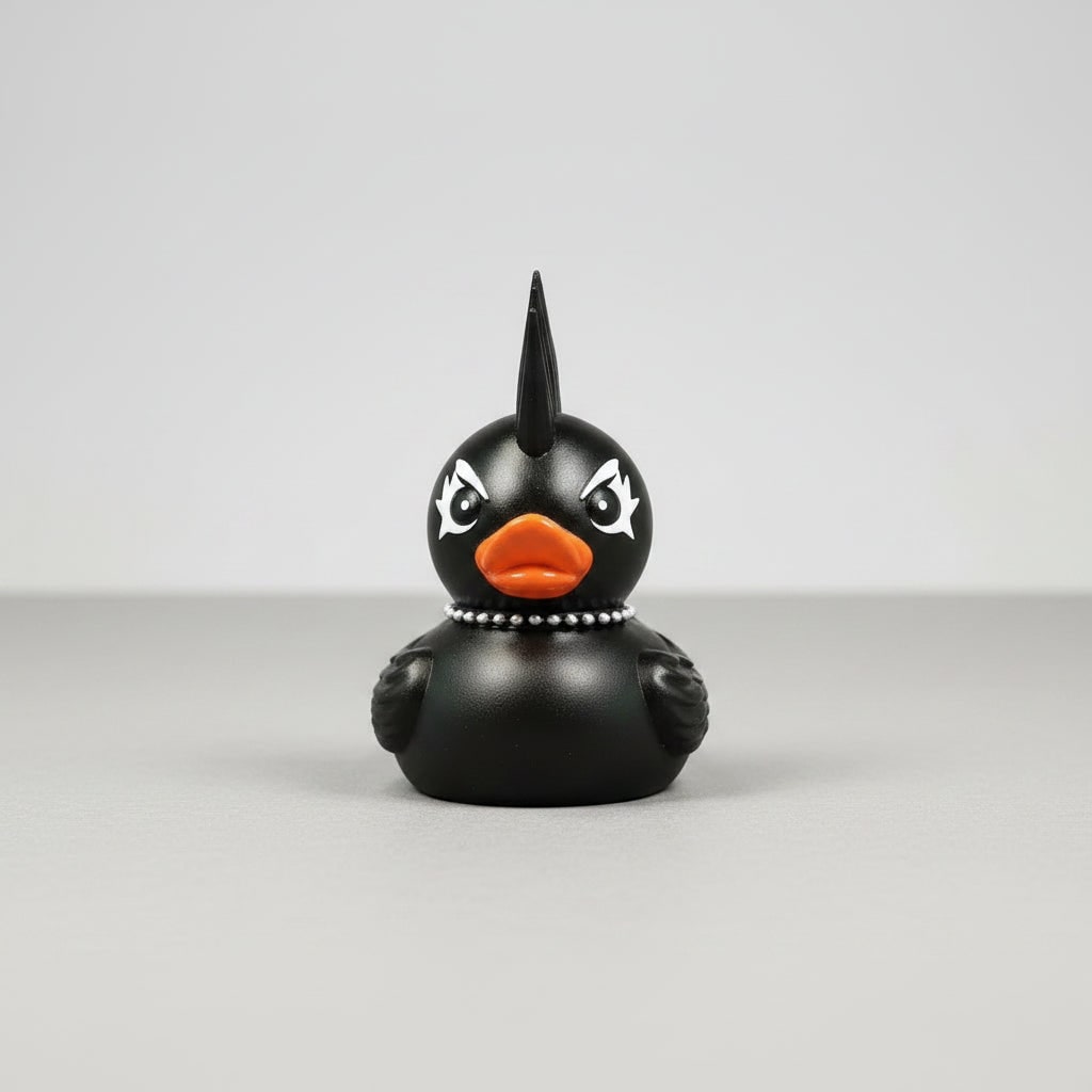 Canard décoratif noir à cornes et collier à pointes