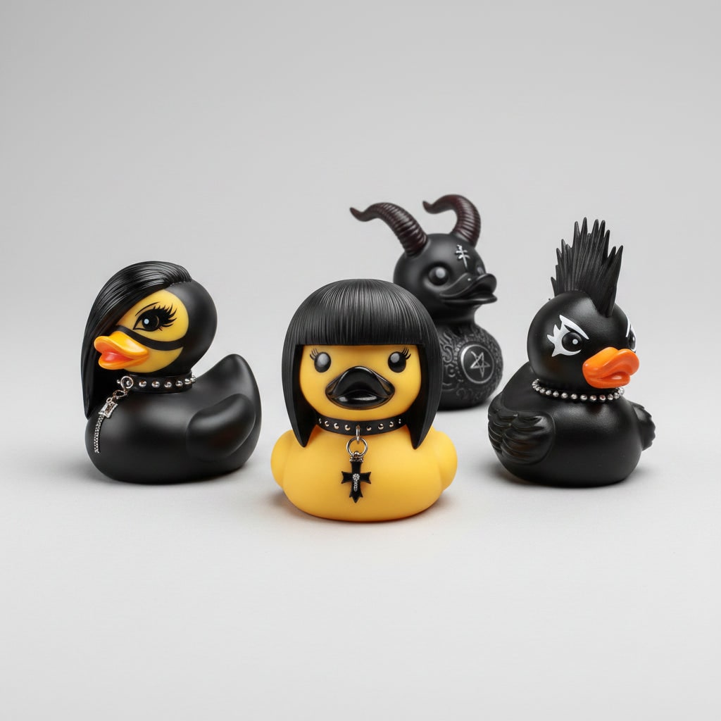 Canard décoratif noir à cornes et collier à pointes