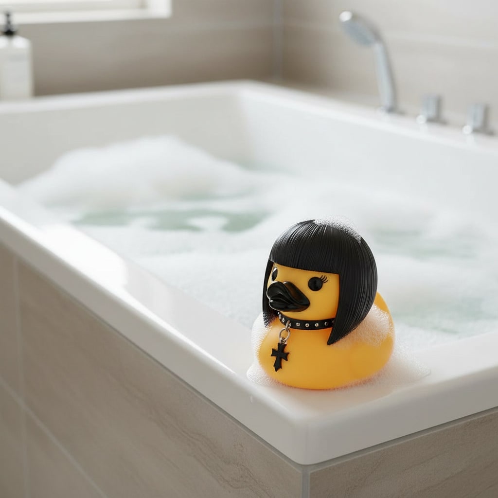 Canard décoratif gothique noir à collier et chaînes