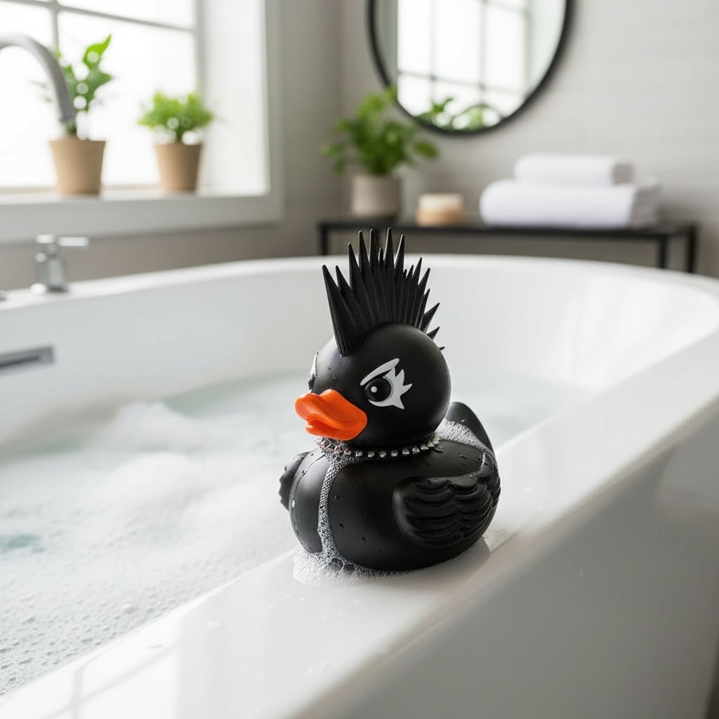 Canard décoratif gothique noir à collier et chaînes