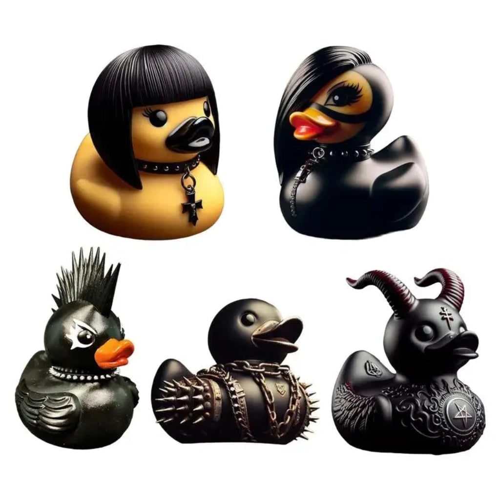 Canard décoratif gothique noir à collier et chaînes