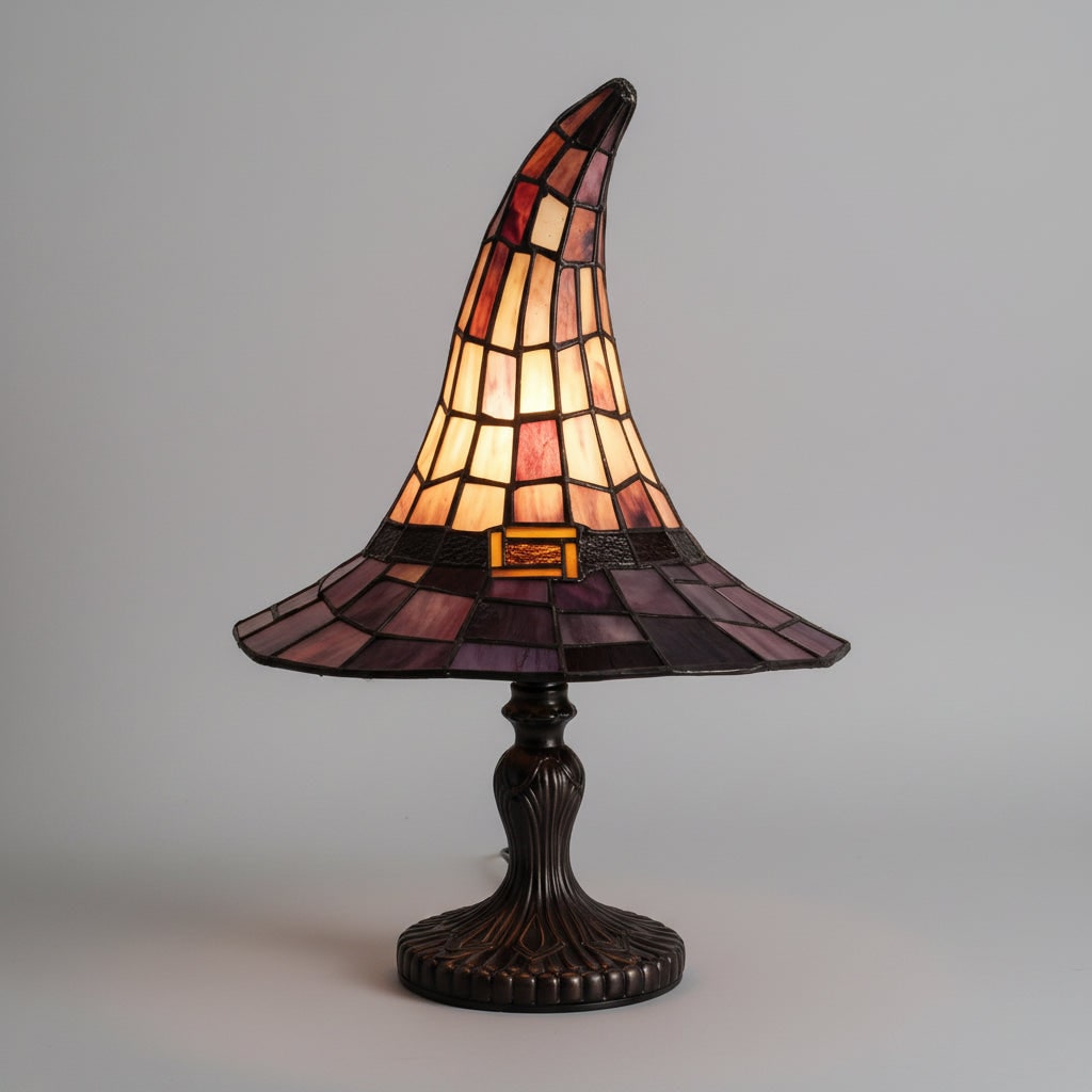 Lampe de table chapeau de sorcière en verre coloré