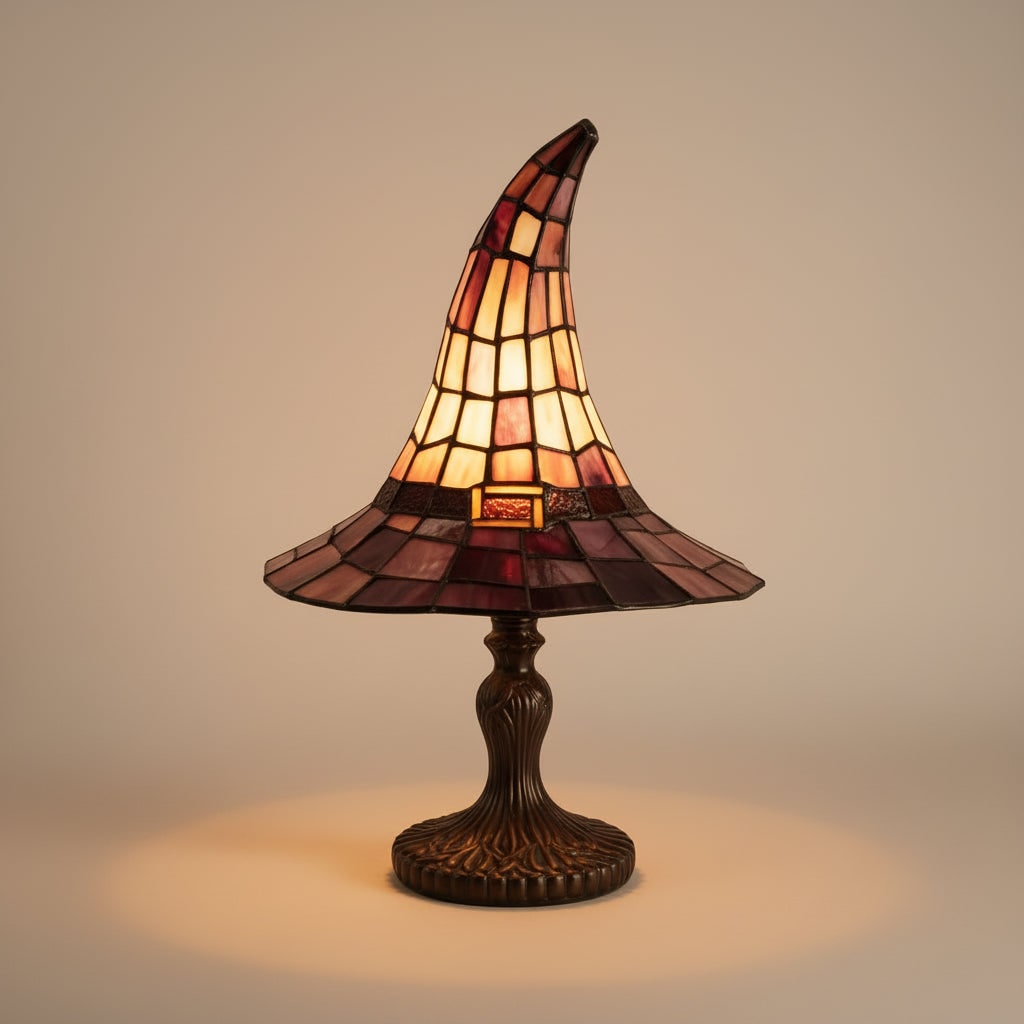Lampe de table chapeau de sorcière en verre coloré