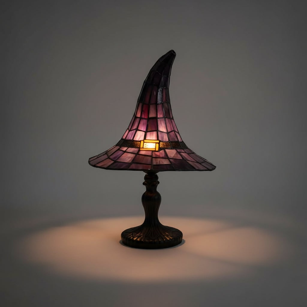 Lampe de table chapeau de sorcière en verre coloré