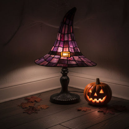 Lampe de table chapeau de sorcière en verre coloré