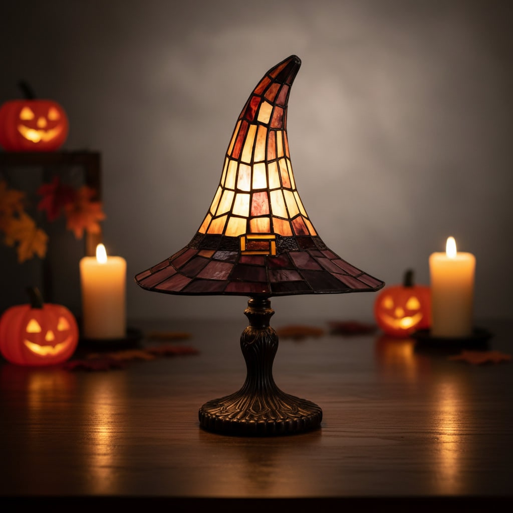 Lampe chapeau de sorcière en verre coloré à tirette