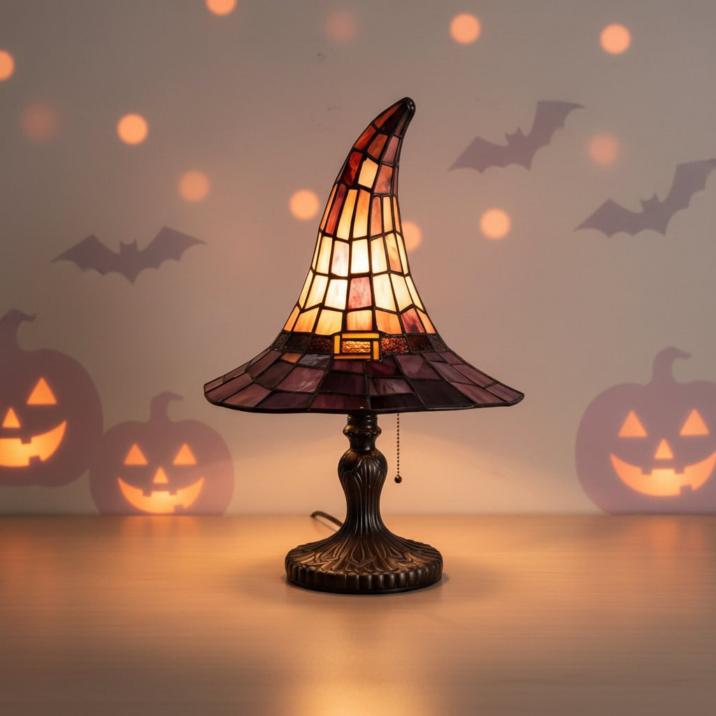 Lampe chapeau de sorcière en verre coloré à tirette