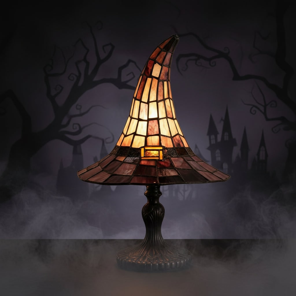 Lampe chapeau de sorcière en verre coloré à tirette