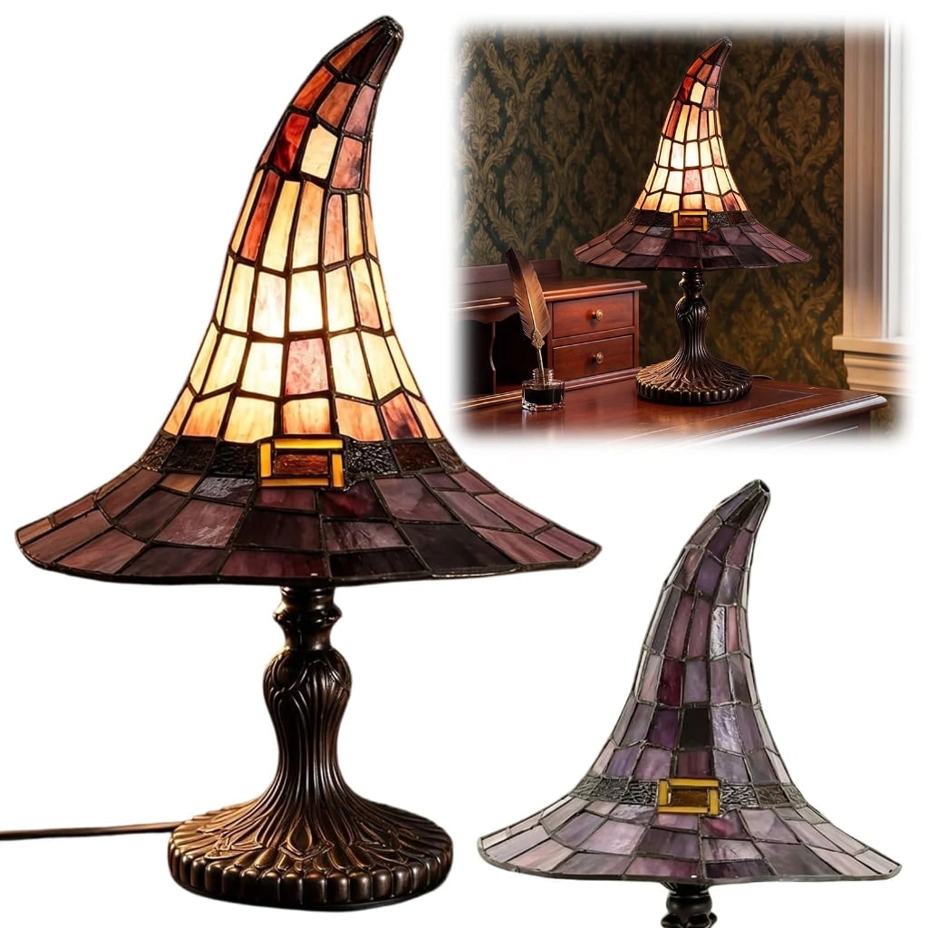 Lot de deux lampes de chevet chapeau de sorcière en verre