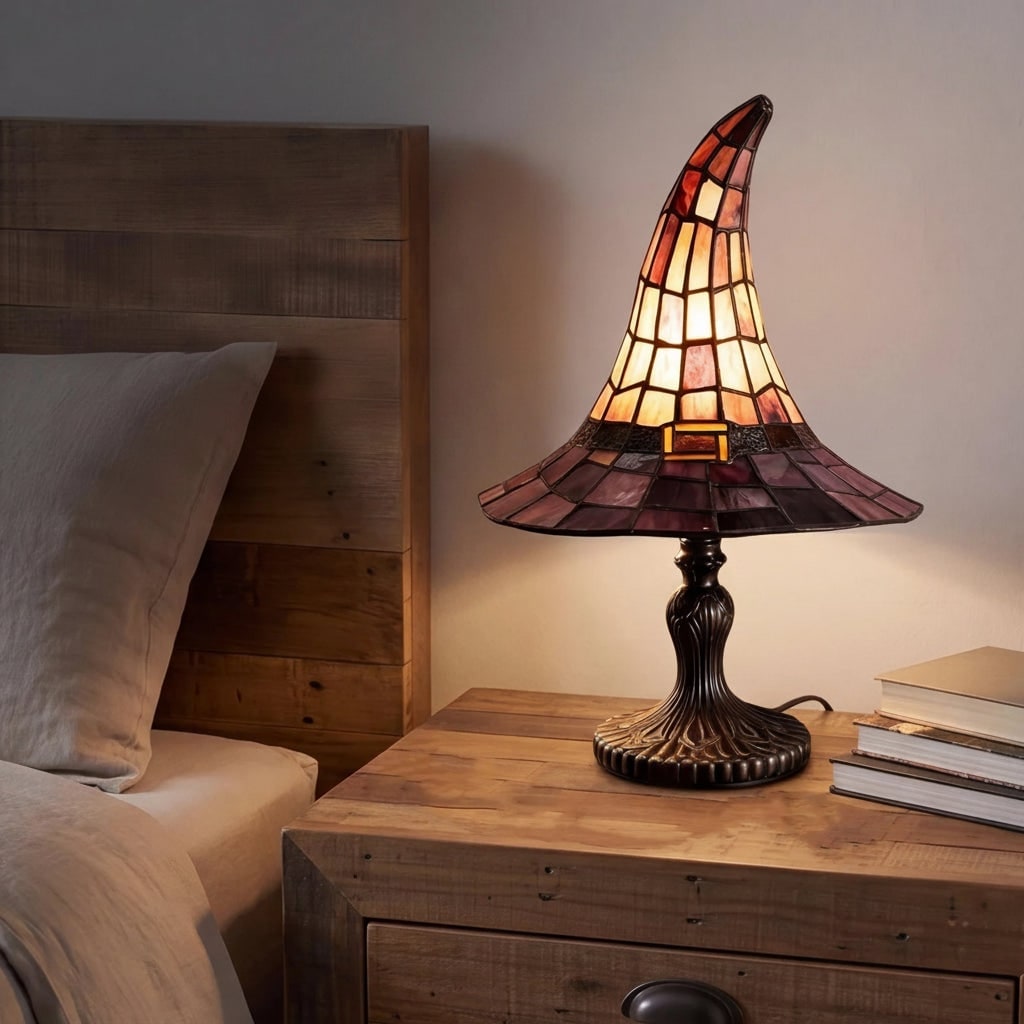 Lot de deux lampes de chevet chapeau de sorcière en verre