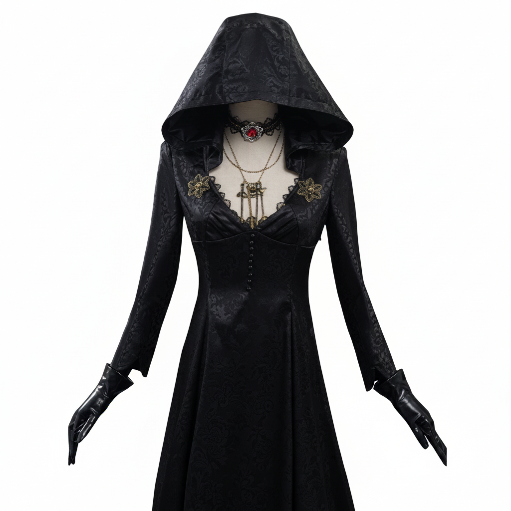 Robe de vampire longue à capuche avec bijoux de déguisement