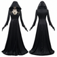 Déguisement vampire à robe noire à capuche et accessoires