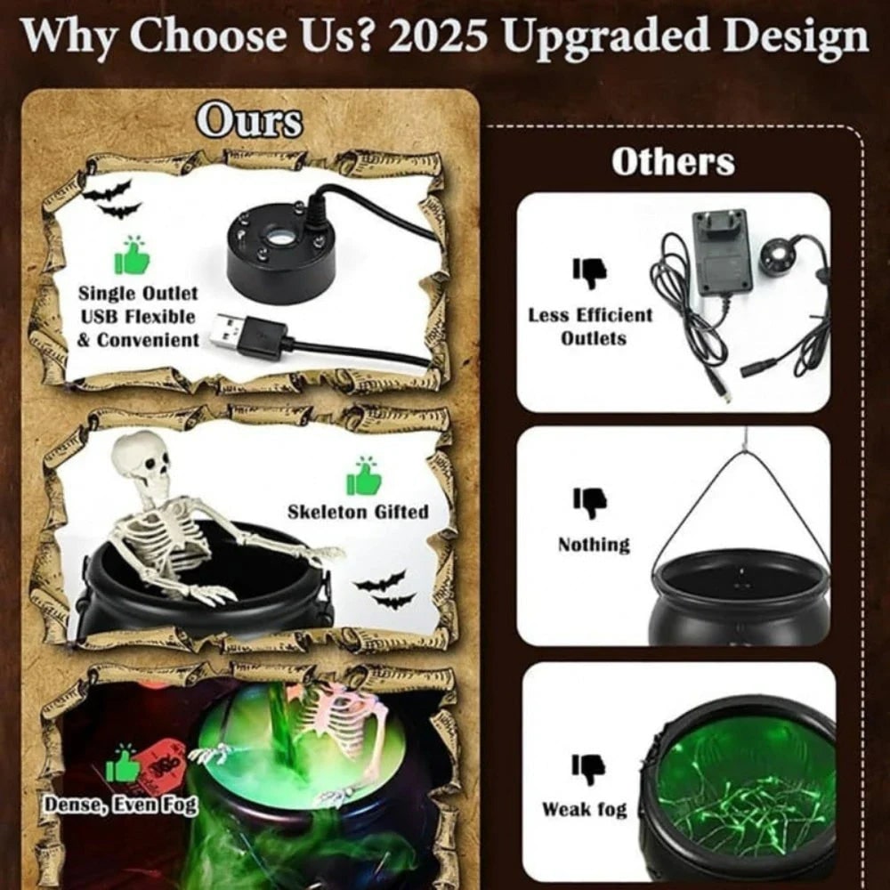 Chaudron décoratif d'Halloween à brume et LED USB
