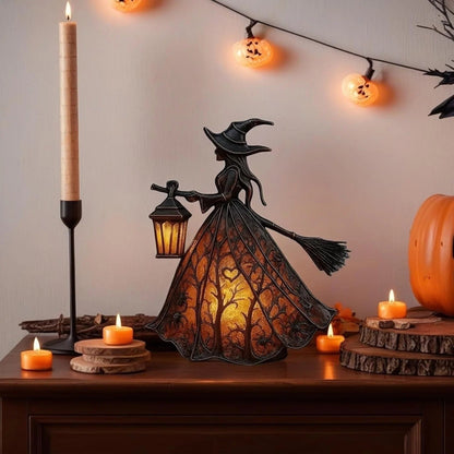 Figurine de sorcière avec lanterne LED à piles