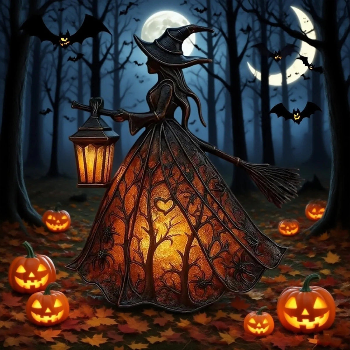 Figurine de sorcière avec lanterne LED à piles