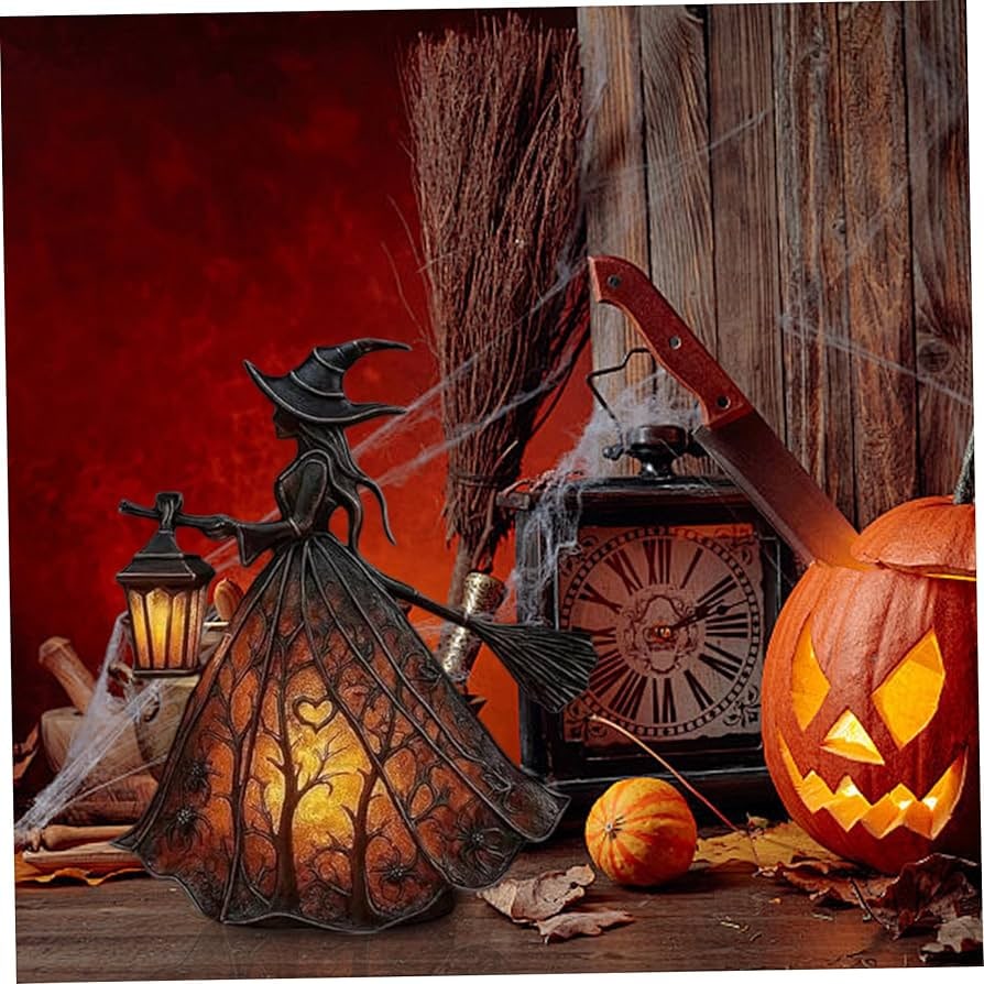 Figurine de sorcière avec lanterne LED à piles