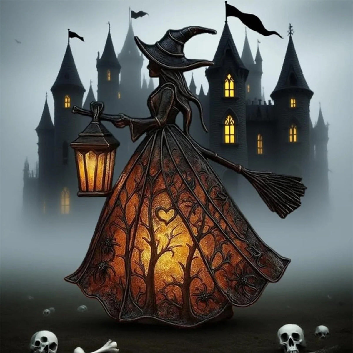 Figurine de sorcière avec lanterne LED à piles