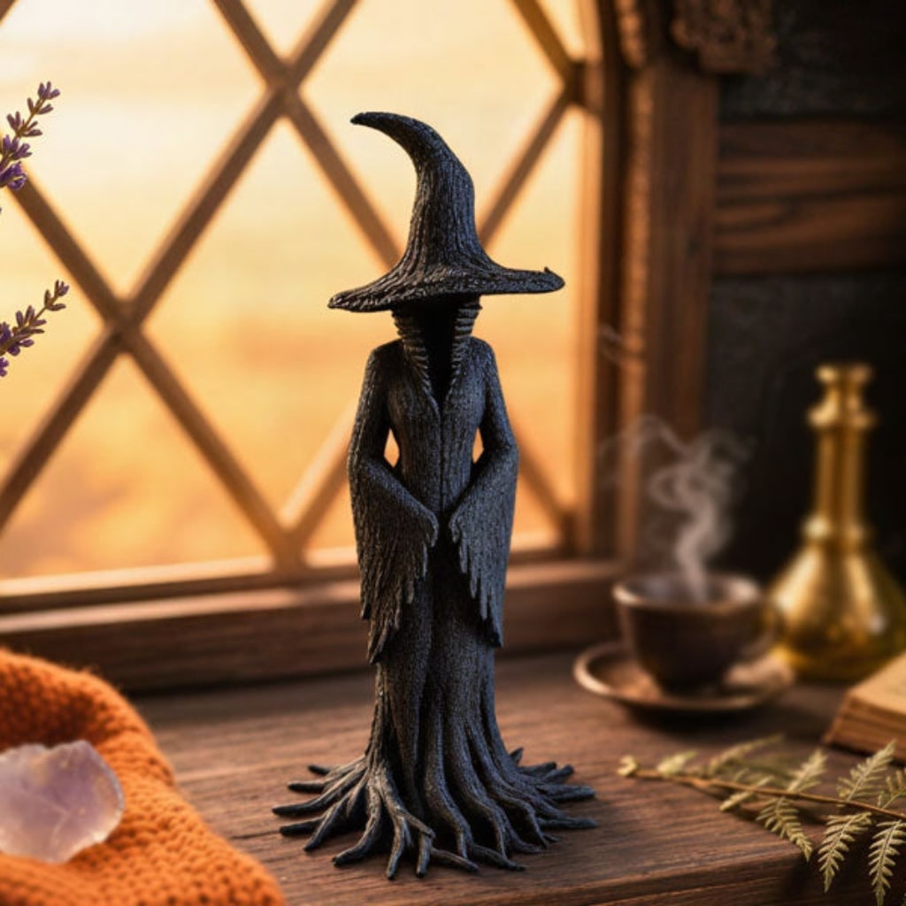 Figurine de sorcière en résine à base de racines