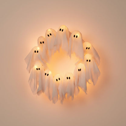Couronne d'Halloween en gaze avec fantômes lumineux LED