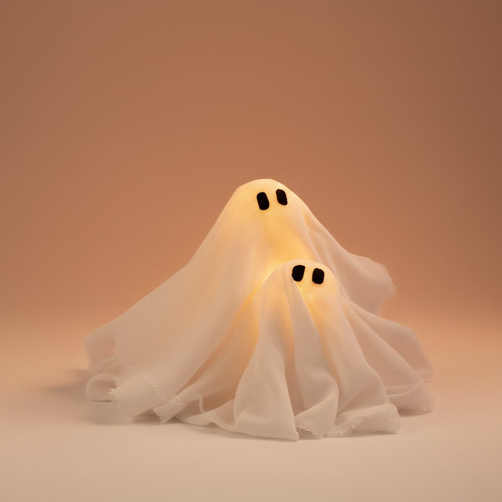 Couronne d'Halloween en gaze avec fantômes lumineux LED