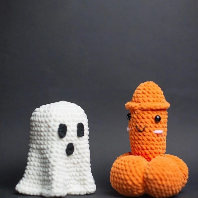 Figurine fantôme citrouille au crochet en polyester