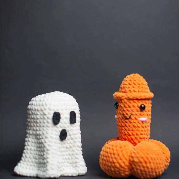 Figurine fantôme citrouille au crochet en polyester