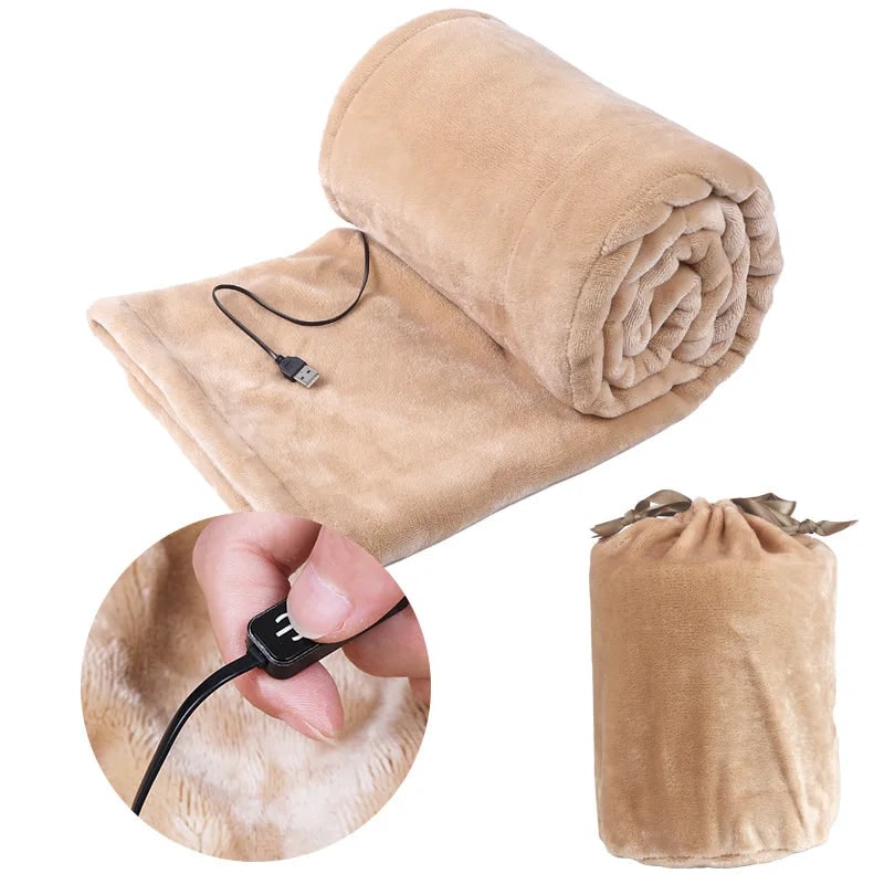 Couverture chauffante USB en polaire avec sac de rangement