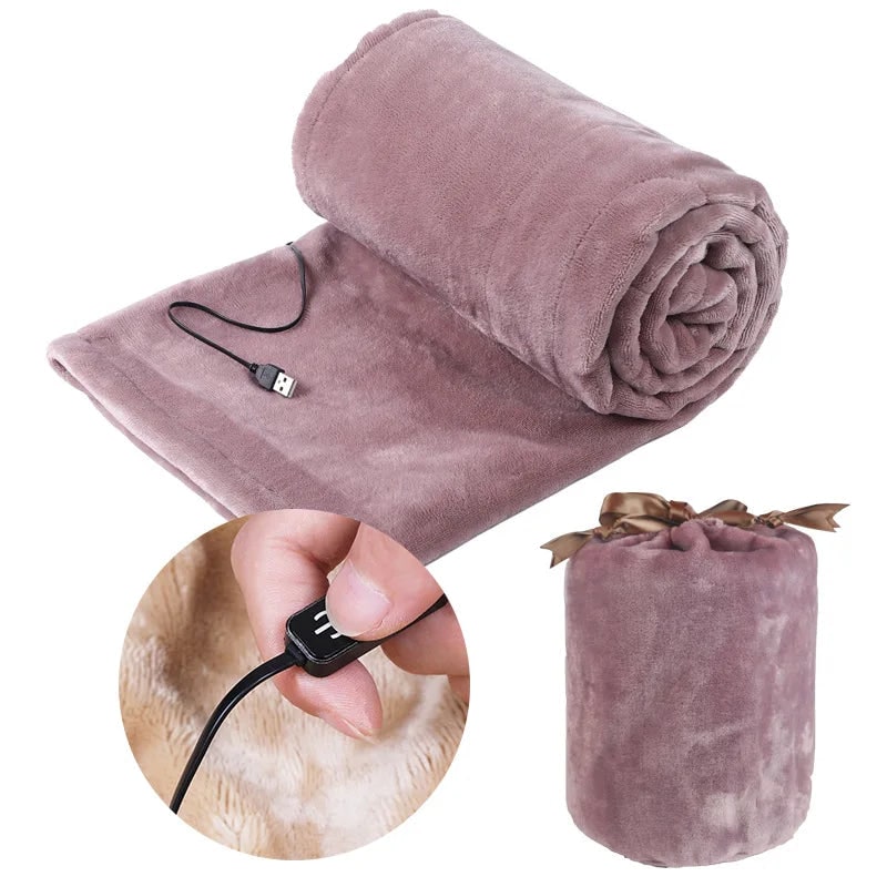 Couverture chauffante USB en polaire avec sac de rangement