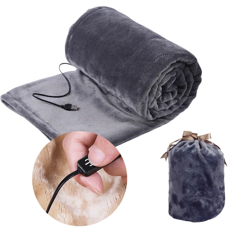 Couverture chauffante USB en polaire avec sac de rangement