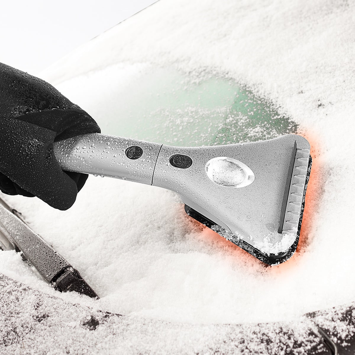 Grattoir à glace chauffant 12 V à manche extensible et LED