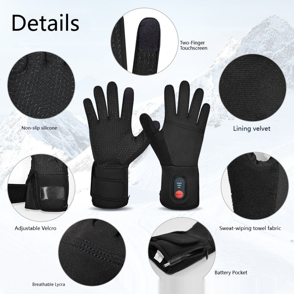 Gants chauffants tactiles avec batterie et chargeur double