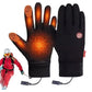 Gants chauffants noirs à doigts tactiles et fermeture zippée